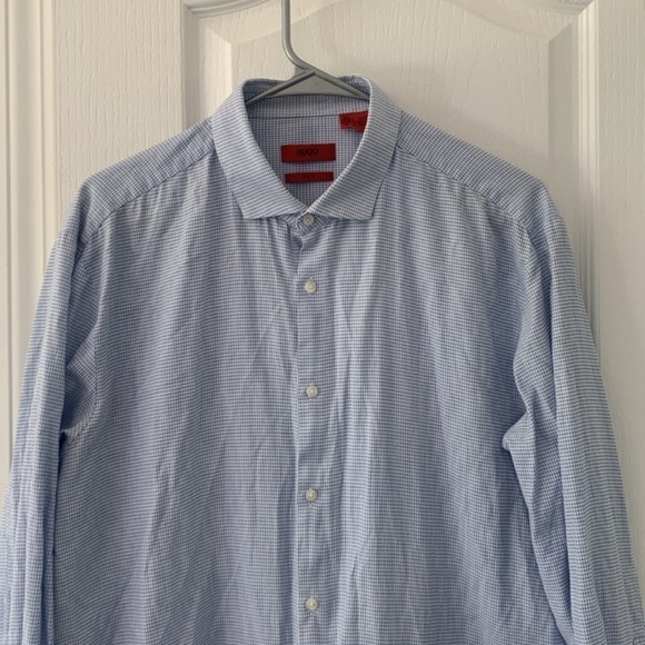 Hugo boss blue white printed button down shirt classic size 16.5 slim fit - Picture 2 of 9